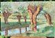 Tableau Signed By Augustin Bridoux Landscape River. Oil Painting On Wooden Panel