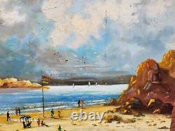 Tableau signed by CHRISTOPHE RIELLAND: Animated Beaches, Oil Painting on Wood Panel