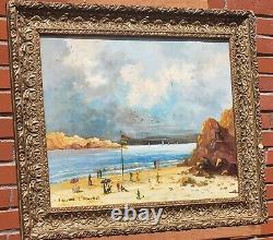 Tableau signed by CHRISTOPHE RIELLAND: Animated Beaches, Oil Painting on Wood Panel