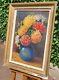 Tableau Signed By Michel Delmas Bouquet Of Flowers Oil Painting On Wood Panel