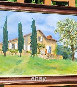 Tableau signed by M. BELLOT. Landscape House. Oil painting on wooden panel.
