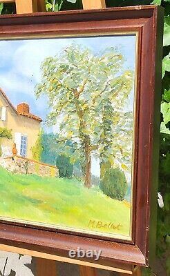Tableau signed by M. BELLOT. Landscape House. Oil painting on wooden panel.