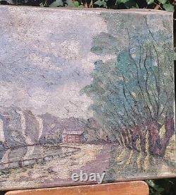 Tableau signed by Pierre Clément: Landscape in the Woods by the Lake. Oil painting on canvas.