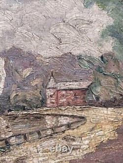 Tableau signed by Pierre Clément: Landscape in the Woods by the Lake. Oil painting on canvas.