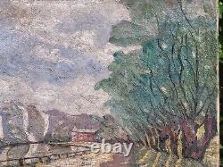 Tableau signed by Pierre Clément: Landscape in the Woods by the Lake. Oil painting on canvas.