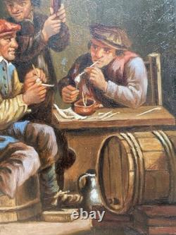 Tavern Scene After Teniers, Dutch/Flemish, 17th Century, Antique 19th-Century Oil Painting