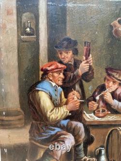 Tavern Scene After Teniers, Dutch/Flemish, 17th Century, Antique 19th-Century Oil Painting