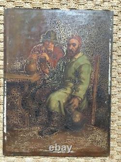 Tavern Scene Oil on Wood to Restore