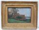 Thatched Cottage At The Water's Edge Barbizon Oil Wood-table Ancient Bizeaute 1880
