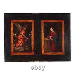 The Annunciation Oil on Wooden Table Italy 19th Century