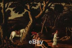 The Good Samaritan. Flemish Painting From The Xvith Century. Oil On Wood