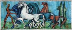 The Horse Scene Original Multicolored Antique Oil Painting 1967, Signed