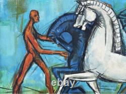 The Horse Scene Original Multicolored Antique Oil Painting 1967, Signed
