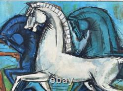 The Horse Scene Original Multicolored Antique Oil Painting 1967, Signed