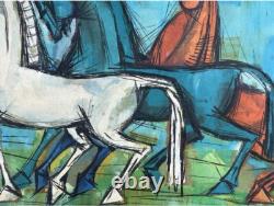 The Horse Scene Original Multicolored Antique Oil Painting 1967, Signed