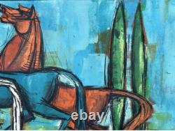 The Horse Scene Original Multicolored Antique Oil Painting 1967, Signed