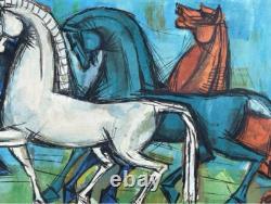 The Horse Scene Original Multicolored Antique Oil Painting 1967, Signed