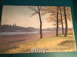 The Loire upstream of Tours/France Oil on wood, signed Guérithault