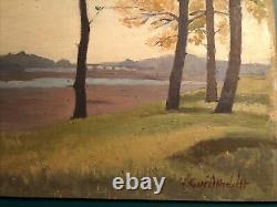 The Loire upstream of Tours/France Oil on wood, signed Guérithault