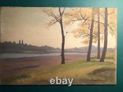 The Loire upstream of Tours/France Oil on wood, signed Guérithault