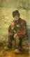 The Pipe Smoker, Oil On Panel, Monogram Hs, Painting, Early 20th Century