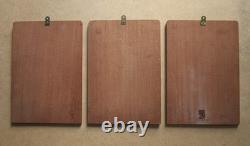 Three beautiful oil on wood paintings of flower bouquets Art Nouveau rose pansy