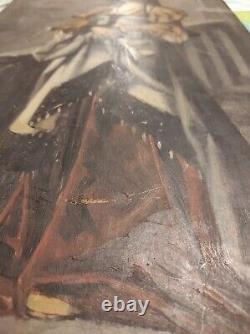 Translate this title in English: Ancient oil on wood panel to identify