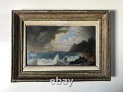 Translation: 'Ancient Tableau, Sailors in the Storm, Oil on Panel, Painting, 19th Century'