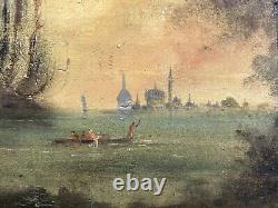 Translation: 'Antique Orientalist Oil on Wood, Seascape, Chiaroscuro, Turkey, 19th Century'