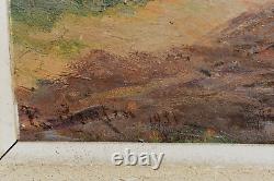 Translation: Old oil painting, lively view of a village farm, signed early 20th century.