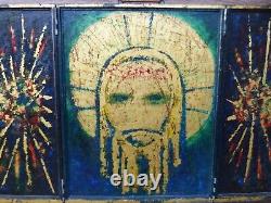 Triptych oil painting on wood 'CHRIST' signed by CAMILLE NIOGRET