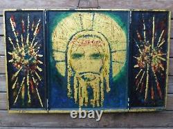 Triptych oil painting on wood 'CHRIST' signed by CAMILLE NIOGRET