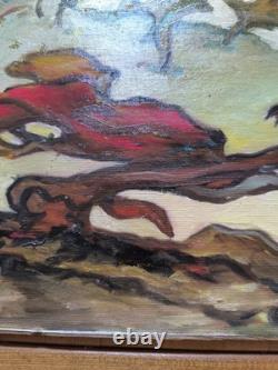 VAN DER LOO (1911-1996) oil on canvas and wood Abstract composition creatures