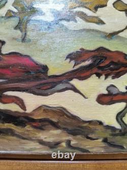VAN DER LOO (1911-1996) oil on canvas and wood Abstract composition creatures