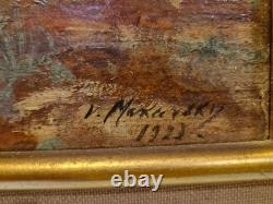 V. Makovsky - Oil on cardboard Underbrush scene Realism dated 1923