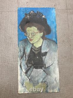 Very Beautiful Fauvist Painting Oil on Wood Panel Woman Portrait 1950 Fauvism