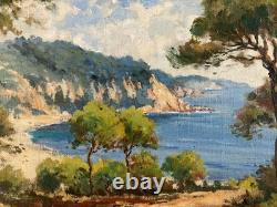 Very Beautiful Oil Painting on Cardboard Mediterranean Sea Corsica 1950 Carbonell