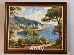 Very Beautiful Oil Painting on Cardboard Mediterranean Sea Corsica 1950 Carbonell