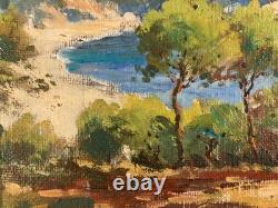Very Beautiful Oil Painting on Cardboard Mediterranean Sea Corsica 1950 Carbonell