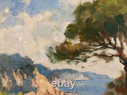 Very Beautiful Oil Painting on Cardboard Mediterranean Sea Corsica 1950 Carbonell