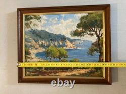 Very Beautiful Oil Painting on Cardboard Mediterranean Sea Corsica 1950 Carbonell