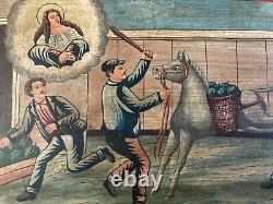 Very Beautiful Oil Painting on Wood Ex Voto Art 1866 Italy Catholic Copy