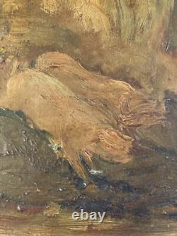 Very Beautiful Oil Painting on Wood Hog Mythology Man Art 1940 to Identify