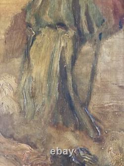 Very Beautiful Oil Painting on Wood Hog Mythology Man Art 1940 to Identify