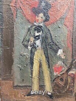 Very Beautiful Oil Painting on Wood Mandolin Hat 1950 Portrait Man Art