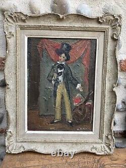Very Beautiful Oil Painting on Wood Mandolin Hat 1950 Portrait Man Art