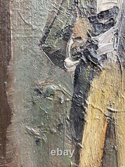 Very Beautiful Oil Painting on Wood Mandolin Hat 1950 Portrait Man Art