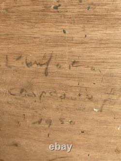 Very Beautiful Oil Painting on Wood Mandolin Hat 1950 Portrait Man Art