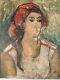 Very Beautiful Oil Painting On Wood Panel Woman Portrait 1950 Expressionism