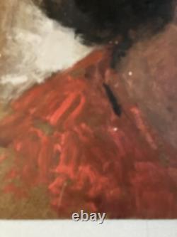 Very Beautiful Oil Painting on Wood Panel, Woman Portrait, 1950, Vintage Glasses